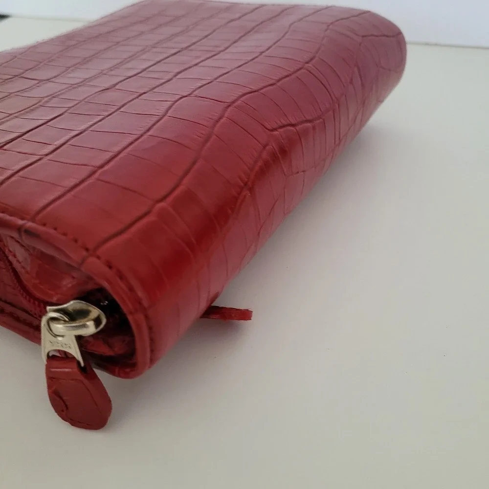 Franklin Covey Red Croc Embossed Zippered Planner Binder 7 Ring Organizer Wallet
